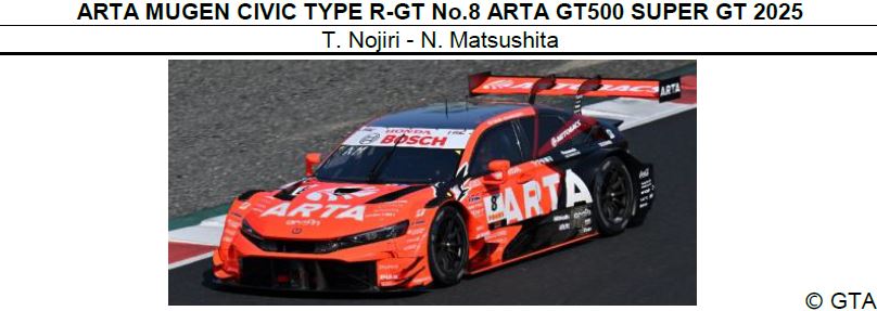 ◎予約品◎1/64　ARTA MUGEN CIVIC TYPE R-GT No.8 ARTA GT500 SUPER GT 2025　T. Nojiri - N. Matsushita