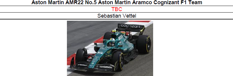 ◆Aston Martin AMR22 No.5 Aston Martin Aramco Cognizant F1 Team　Emilia Romagna GP 2022  Sebastian Vettel
