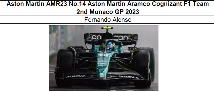 ◆Aston Martin AMR23 No.14 Aston Martin Aramco Cognizant F1 Team 2nd Monaco GP 2023　Fernando Alonso