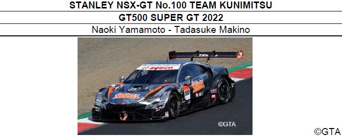 ◆STANLEY NSX-GT No.100 TEAM KUNIMITSU GT500 SUPER GT 2022　Naoki Yamamoto - Tadasuke Makino