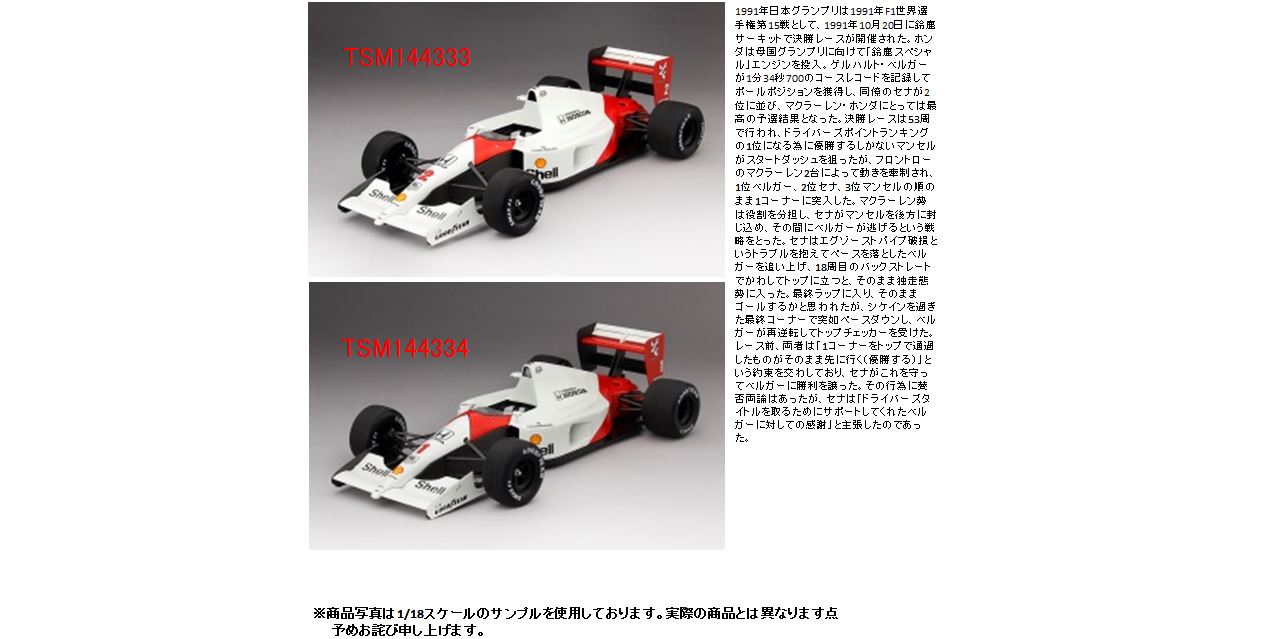 1/43トゥルースケール TSM144334 1/43 マクラーレン MP4/6 #1