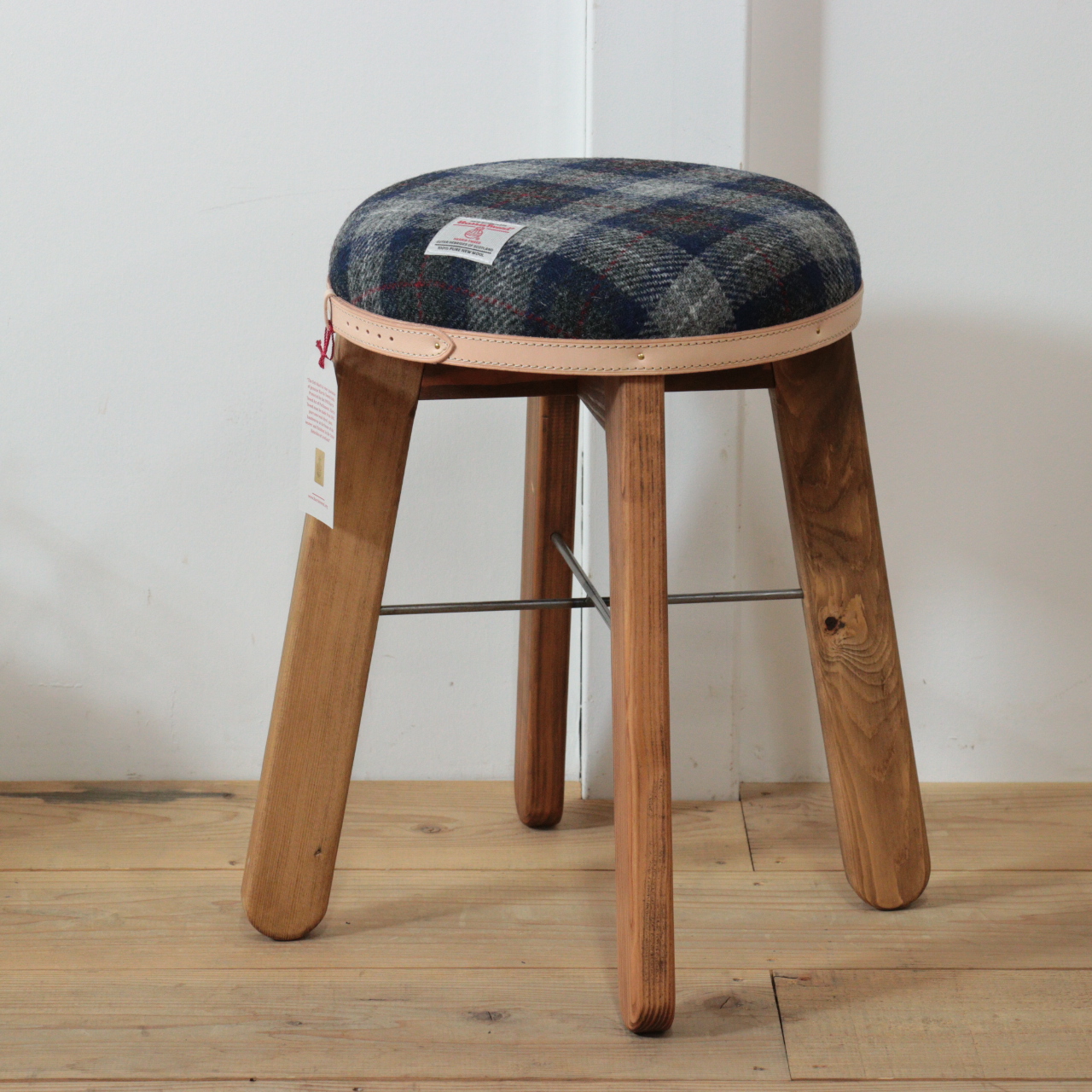 まぁるいハイスツール【ネイビー&グレーチェック】