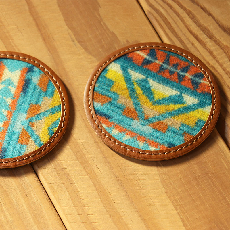 2個セット本革レザーコースターｘPENDLETON　【アルトメサディープターコイズ】