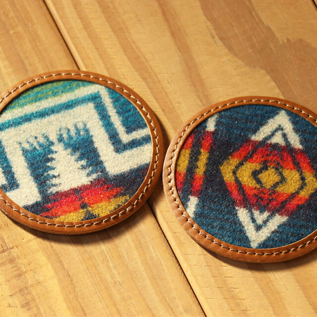 2個セット本革レザーコースターｘPENDLETON　【Cハーディングロイヤルブルー】