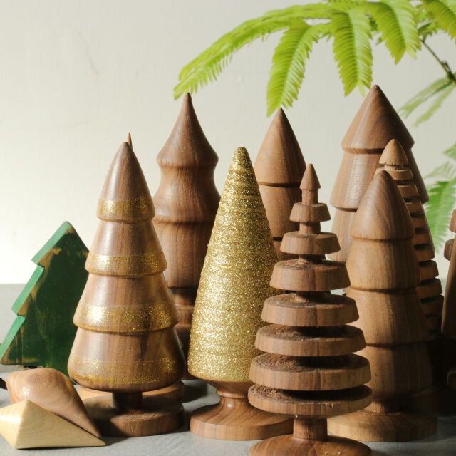 早割 クリスマスツリー 木製 オーナメント ブラックウォルナット 無垢