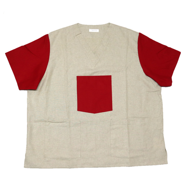 Tamaniwa タマニワ 半袖 Tシャツ リネン素材 Mil Hos Beige X Red メンズ Tamaniwa タマニワ 半袖 Tシャツ リネン素材 Mil Hos Beige X Red メンズ