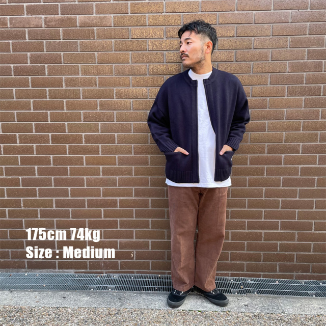 WAX / ジップ カーディガン / ZIP UP CREW NECK CARDIGAN - NAVY / WX