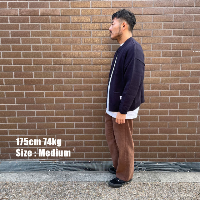 WAX / ジップ カーディガン / ZIP UP CREW NECK CARDIGAN - NAVY / WX
