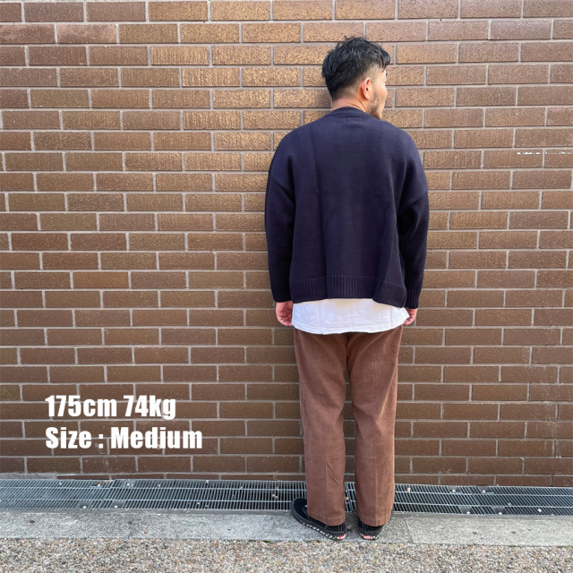 WAX / ジップ カーディガン / ZIP UP CREW NECK CARDIGAN - NAVY / WX