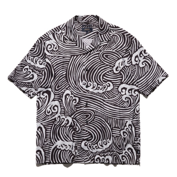 ROARK オープンカラーシャツ Lサイズ 黒/青 ROARK オープンカラーシャツ Lサイズ 黒/青 ROARK オープン