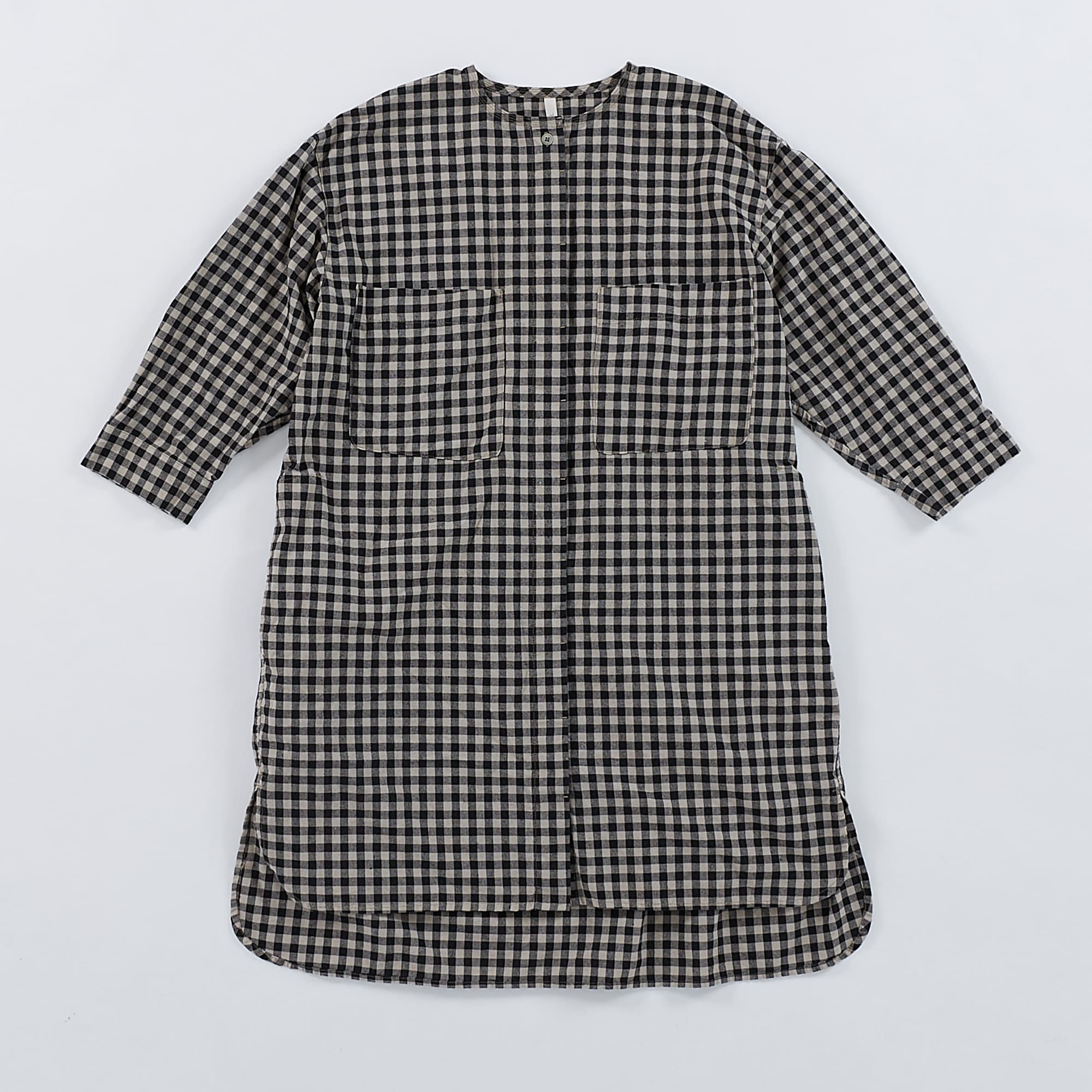 綿麻ギンガムチェックコーヒー染めチュニック【0623UT-52045】