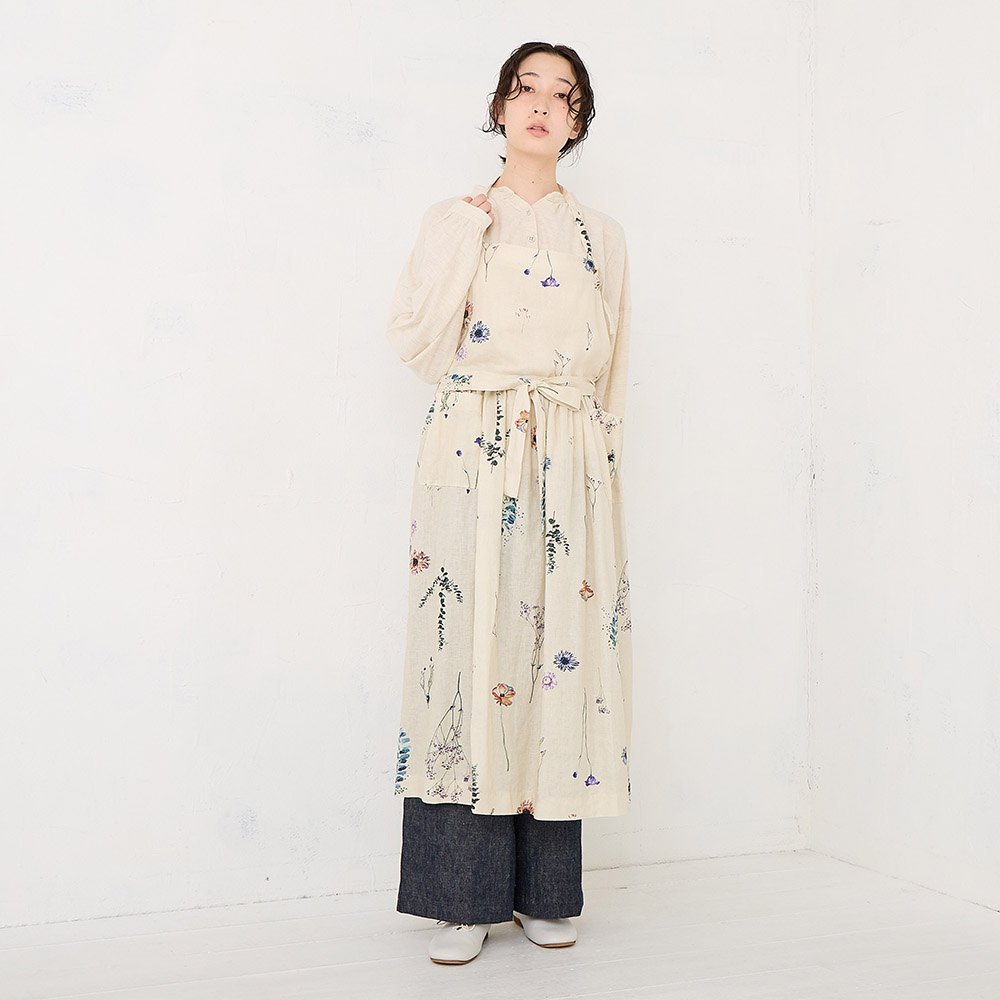 Xmas早割】【RINコラボ】リネン染色ドライフラワープリントエプロン