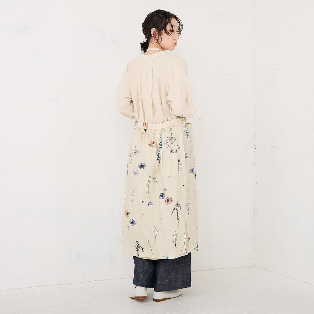 RINコラボ】リネン染色ドライフラワープリントエプロンワンピース