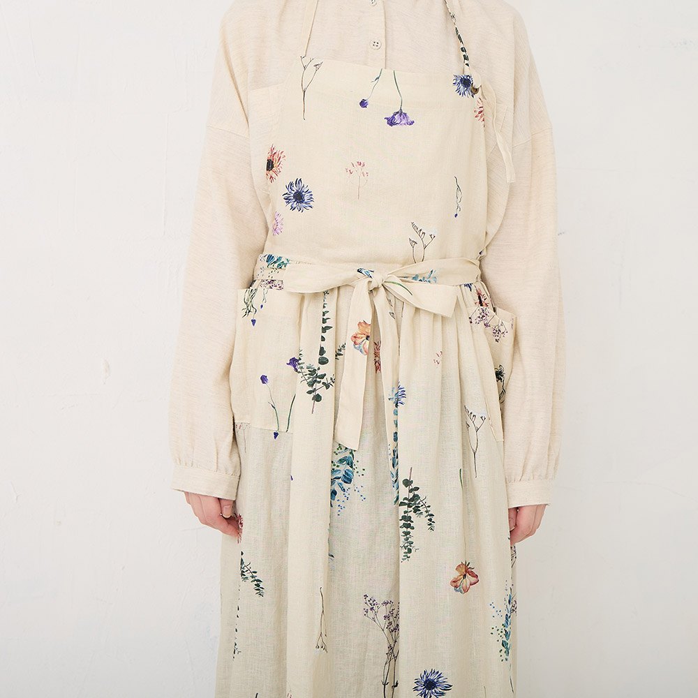 Xmas早割】【RINコラボ】リネン染色ドライフラワープリントエプロン