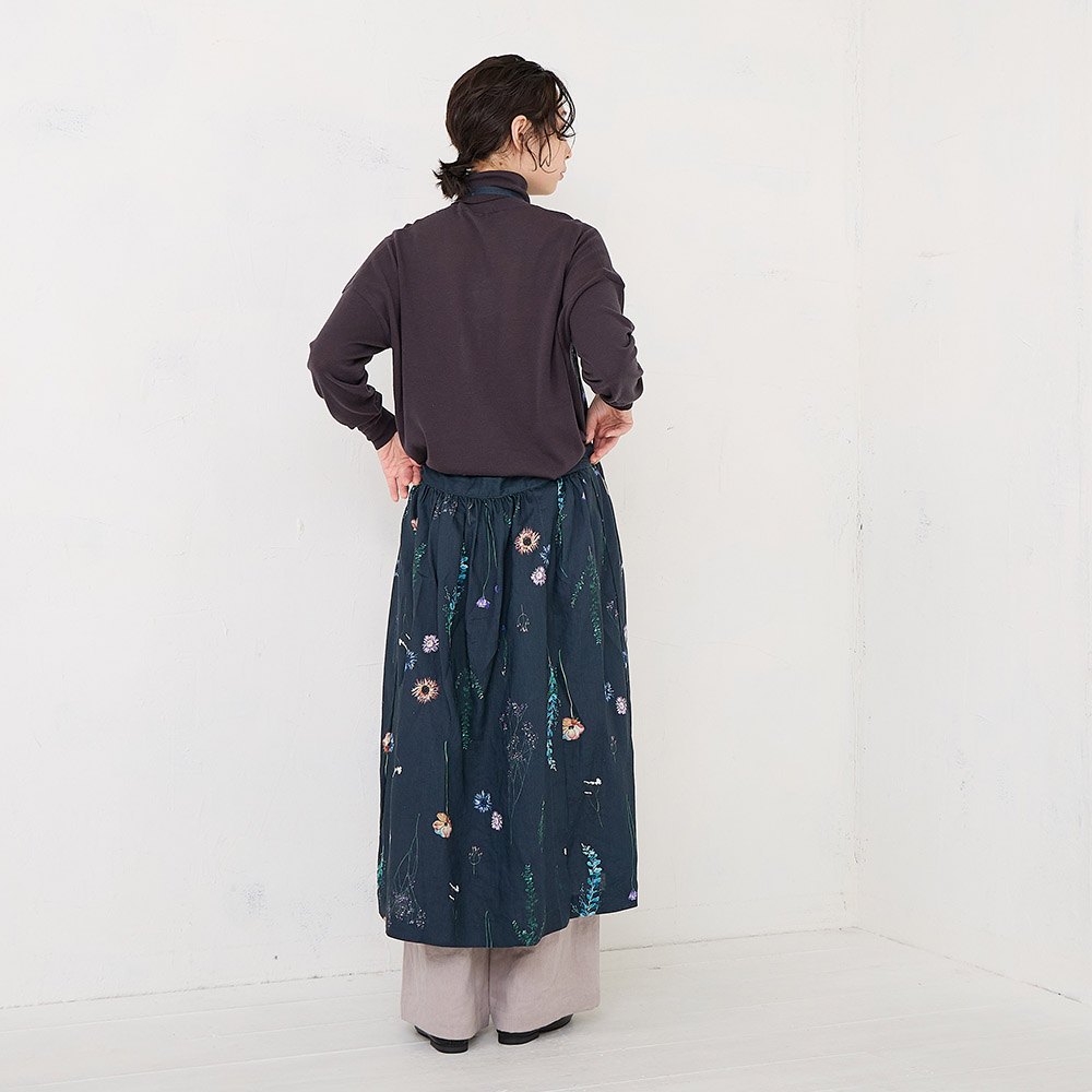 ★五日間限定！6.7万R&B.M. CO. フラワープリント リネンワンピース RINコラボ】リネン染色ドライフラワープリントエプロンワンピース