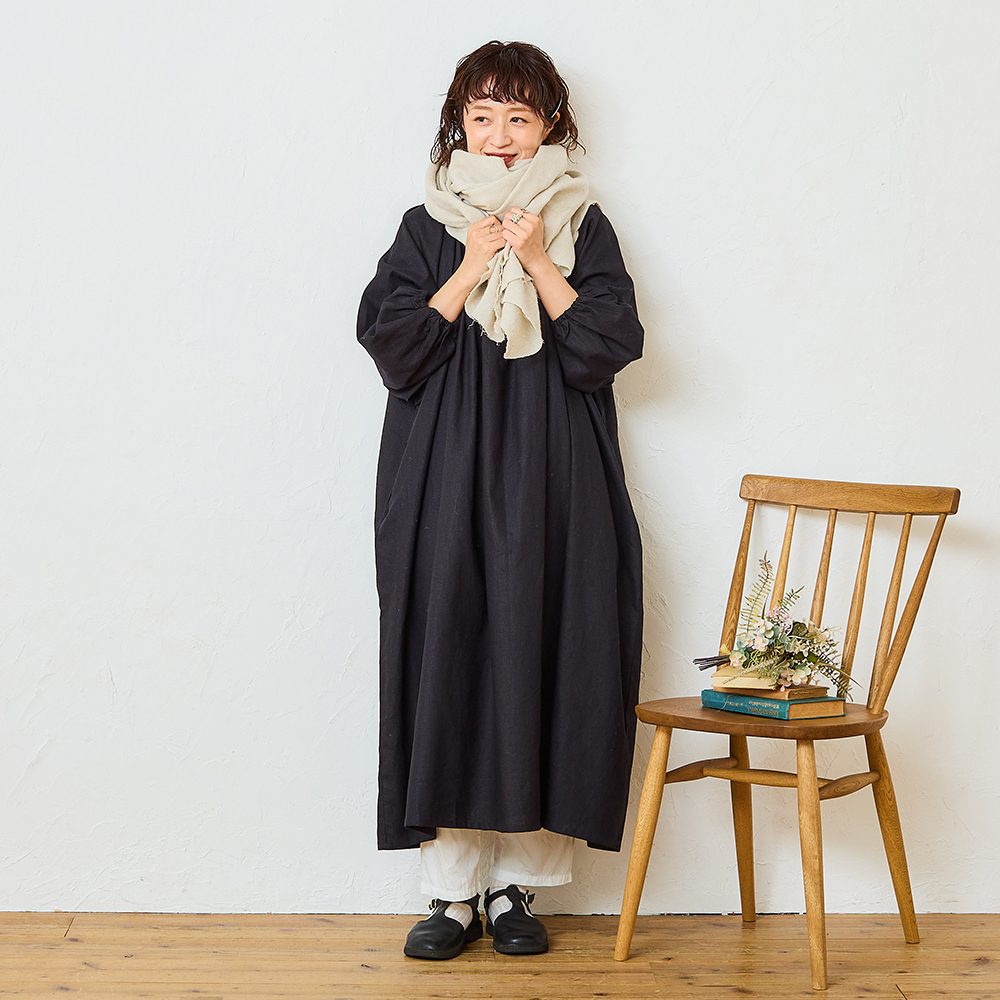 ほぼ未使用✨️定価8万　エブール　ナチュラルウールツイル ベルテッド ワンピース BR2208】 コットンウールツイル起毛・チュニックワンピース