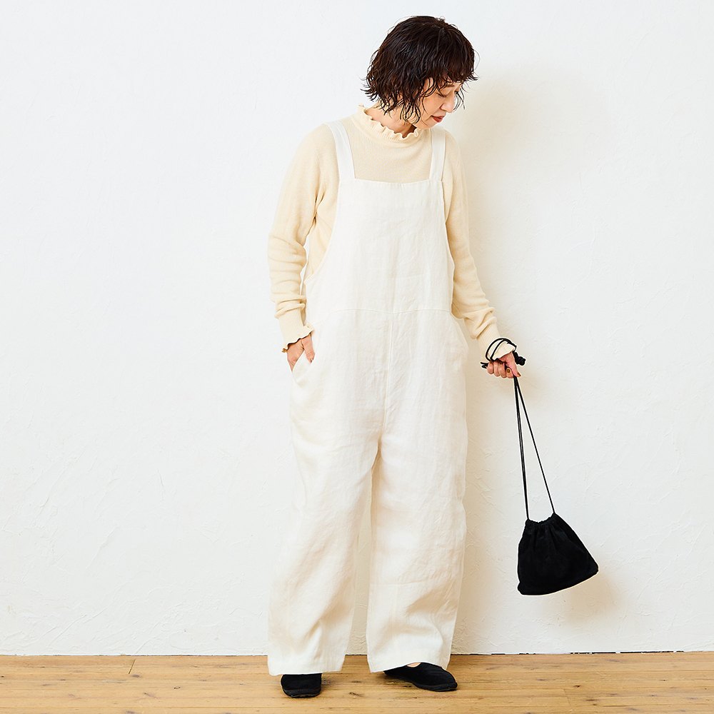 TUTIE.SACHIさんコラボ　リネンオールインワン　ホワイト　Ｓ-M TUTIE. Sachiさんコラボ リネンオールインワン ホワイト S-M