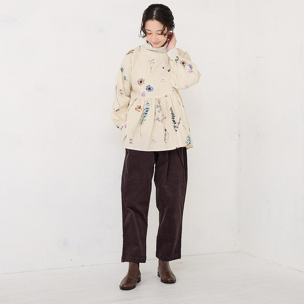RINコラボ】リネン染色ドライフラワープリントブラウス