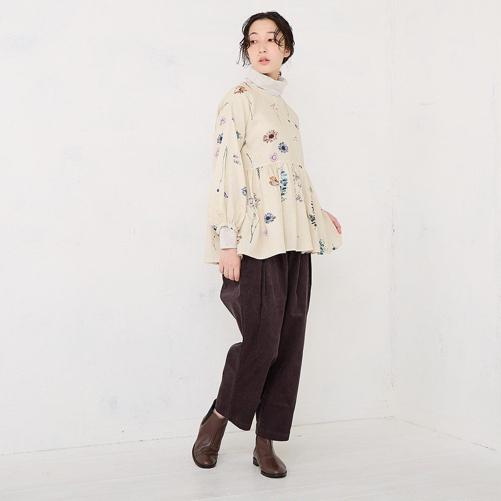 RiN ⋈*。 RINコラボ】リネン染色ドライフラワープリントブラウス