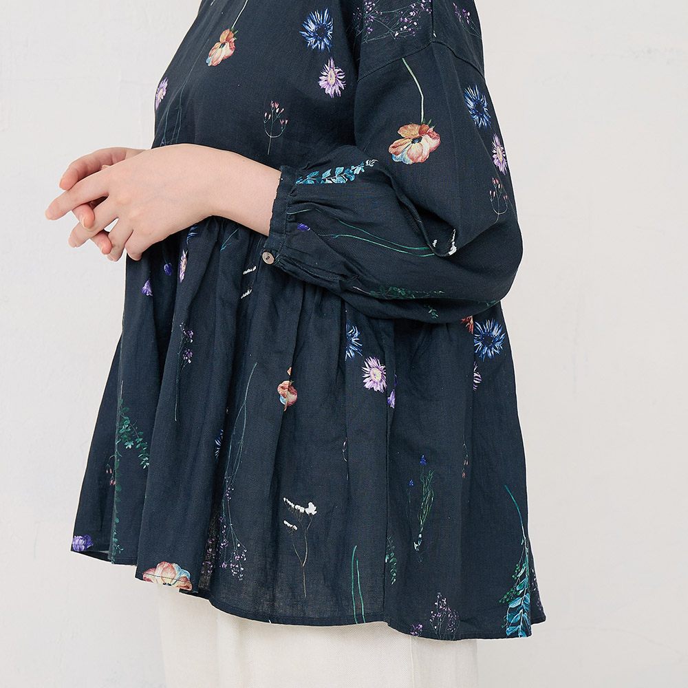 RINコラボ】リネン染色ドライフラワープリントブラウス