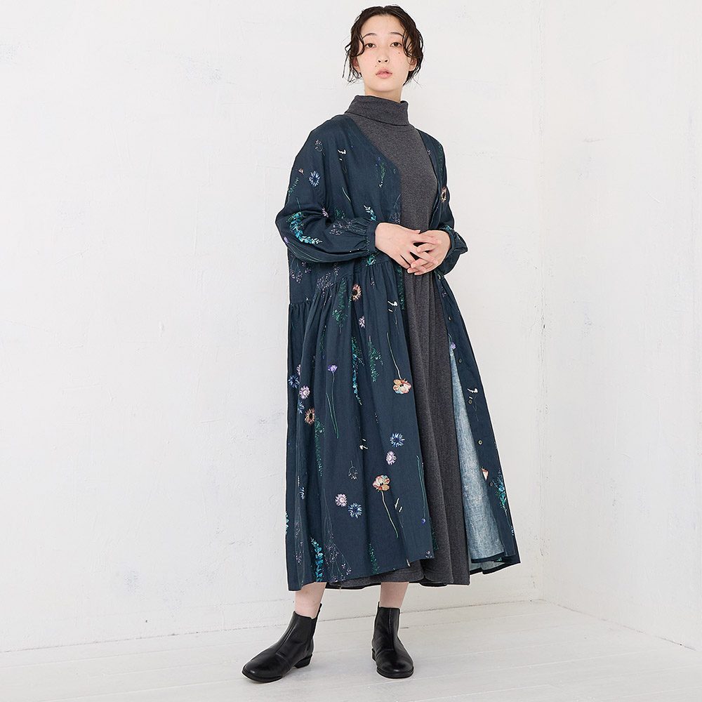 RINコラボ】リネン染色ドライフラワープリントワンピース