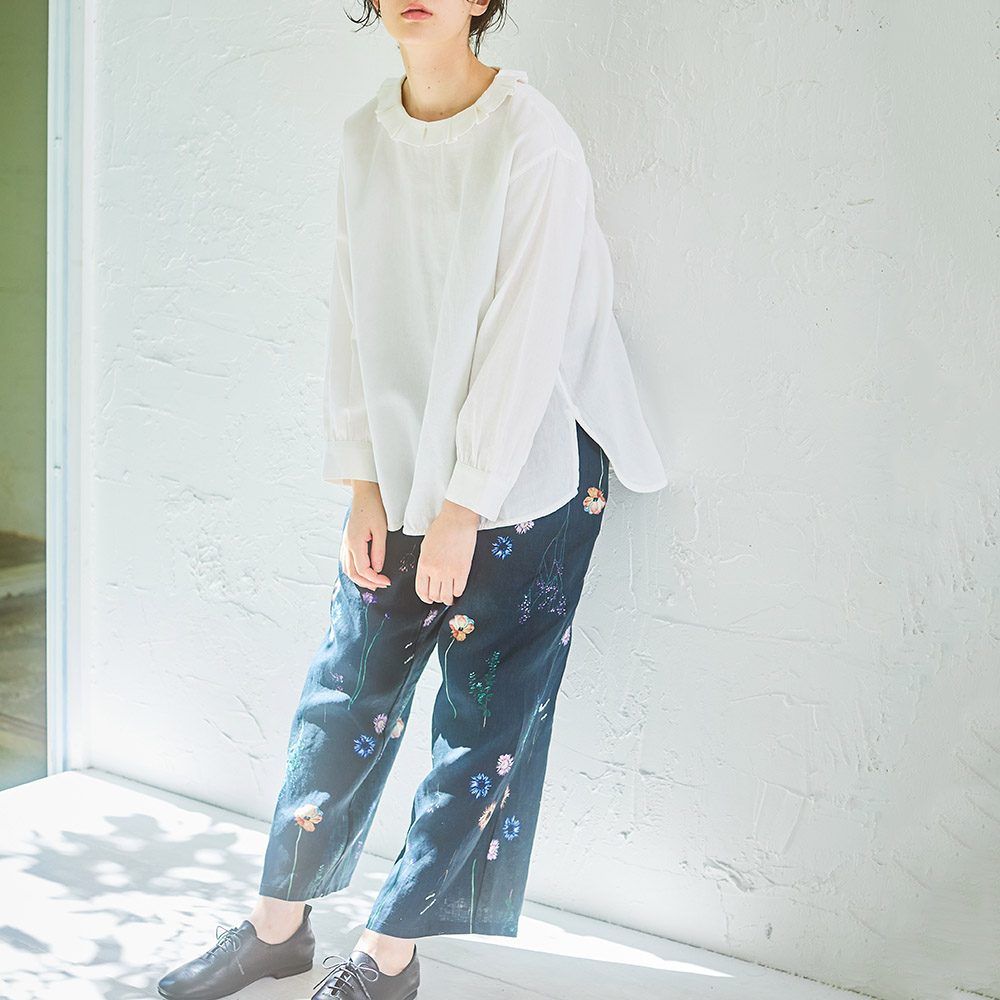 RINコラボ】リネン染色ドライフラワープリントパンツ