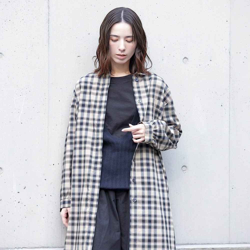 0624AT-52606 リヨセルコットンチェックロングシャツ