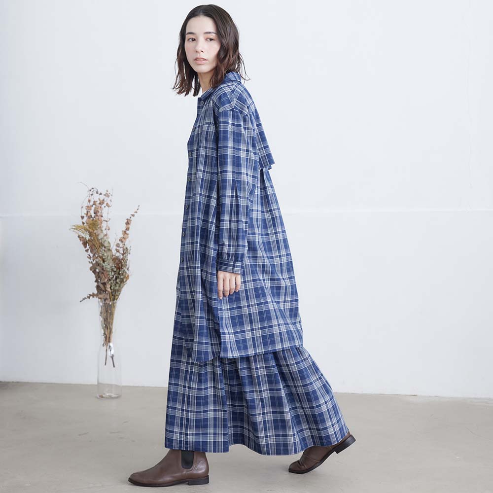 リヨセルコットンチェックロングシャツ
