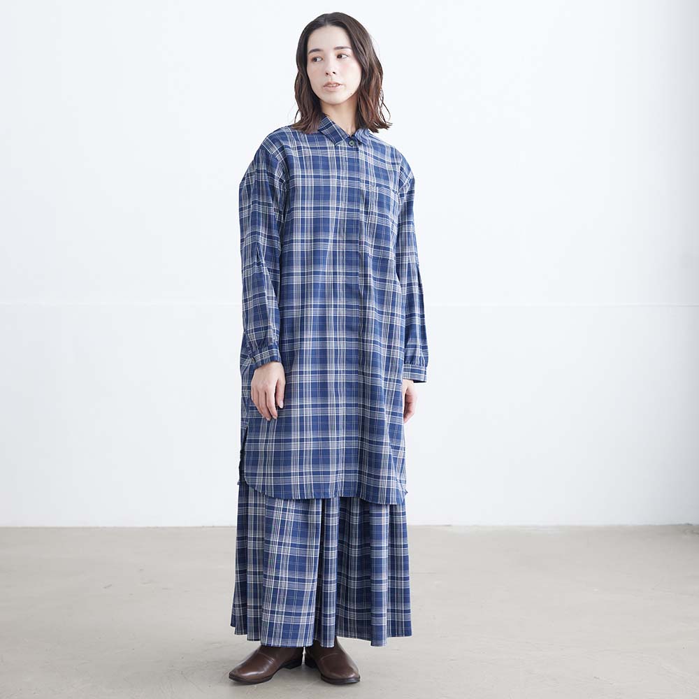 PLAN C ゆったりロングスリーブ リボンタイ チェック シャツ 40 PLAN C ゆったりロングスリーブ リボンタイ チェック シャツ 40