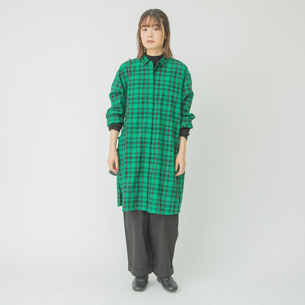 リヨセルコットンチェックロングシャツ