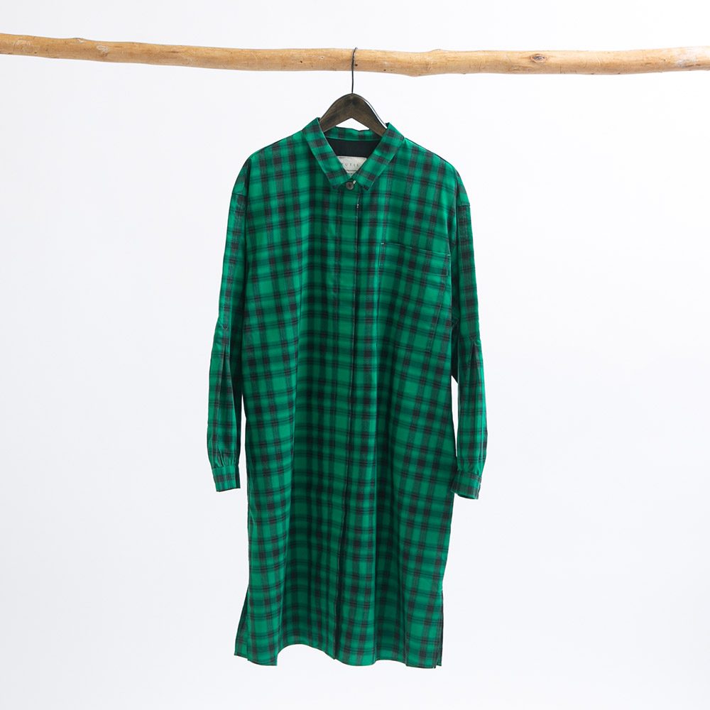リヨセルコットンチェックロングシャツ