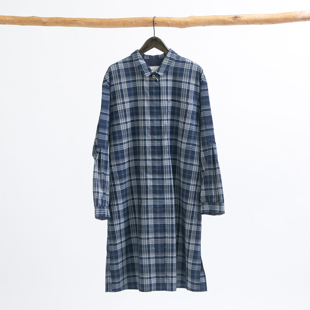 リヨセルコットンチェックロングシャツ