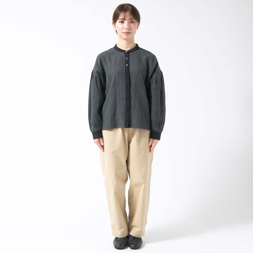 コットンダブルガーゼバンドカラーブラウス コットンダブルガーゼバンドカラーブラウス