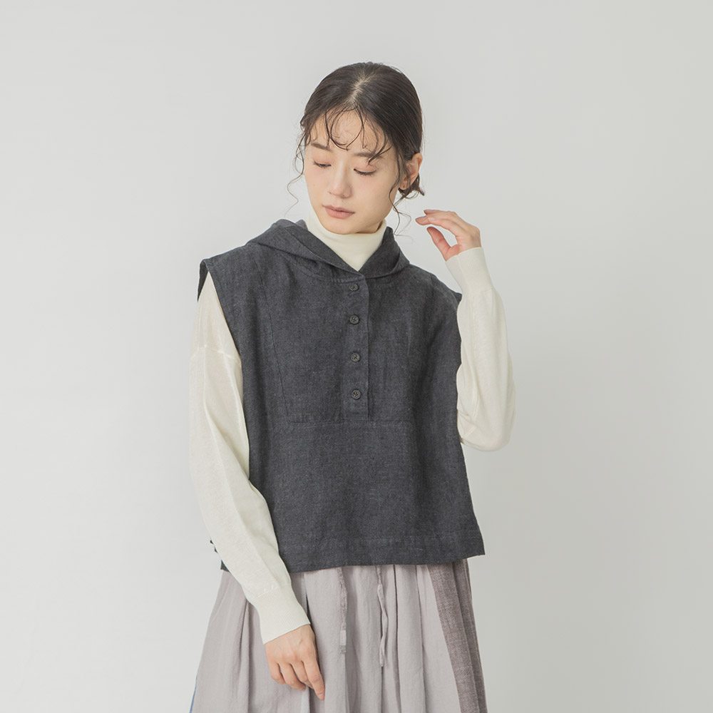 【8/24までセール❗️】goa リネン ミリタリー フードベスト　グレージュ 8/24までセール❗️】goa リネン ミリタリー フードベスト グレージュ