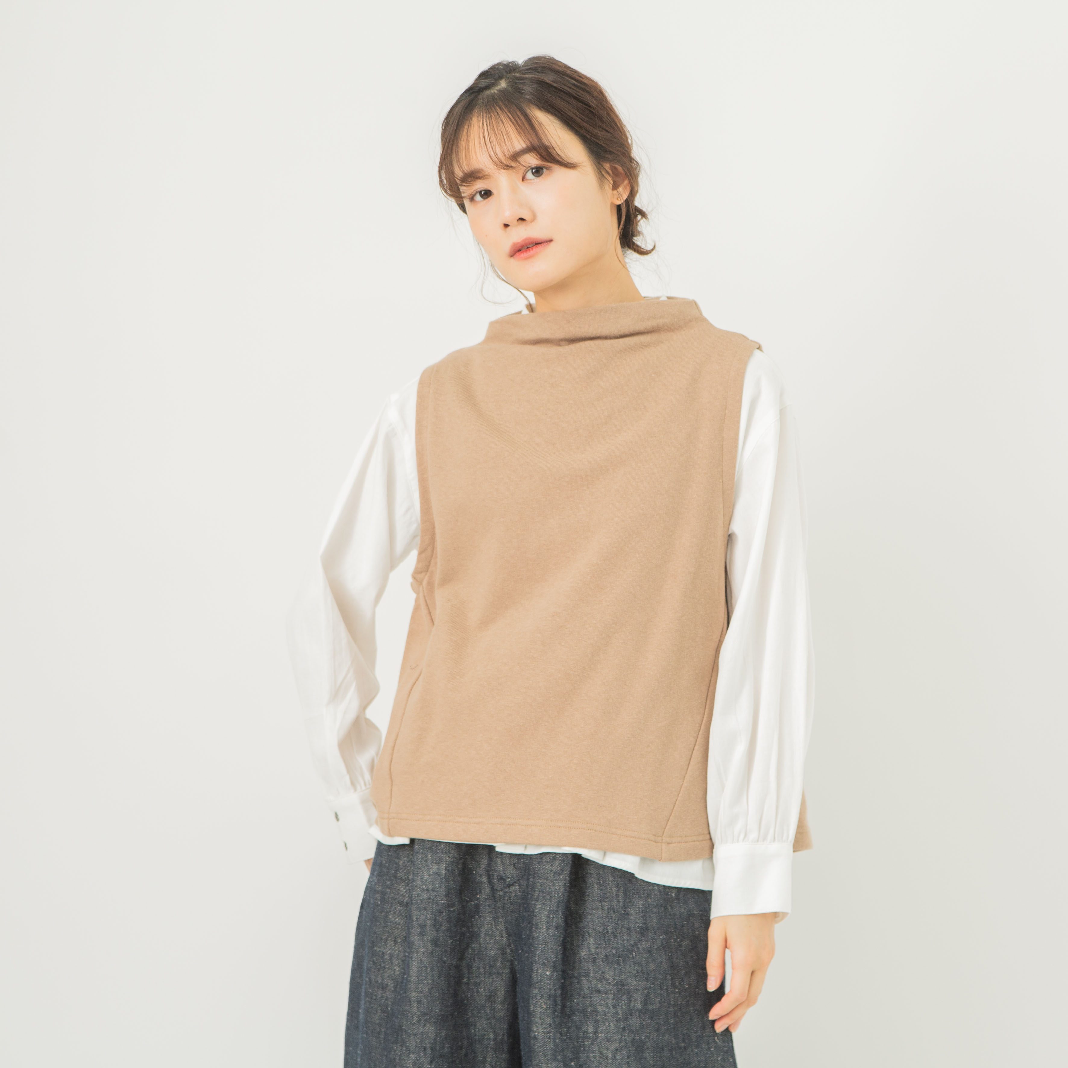 コットンヴィンテージ裏毛ボトルネックベスト