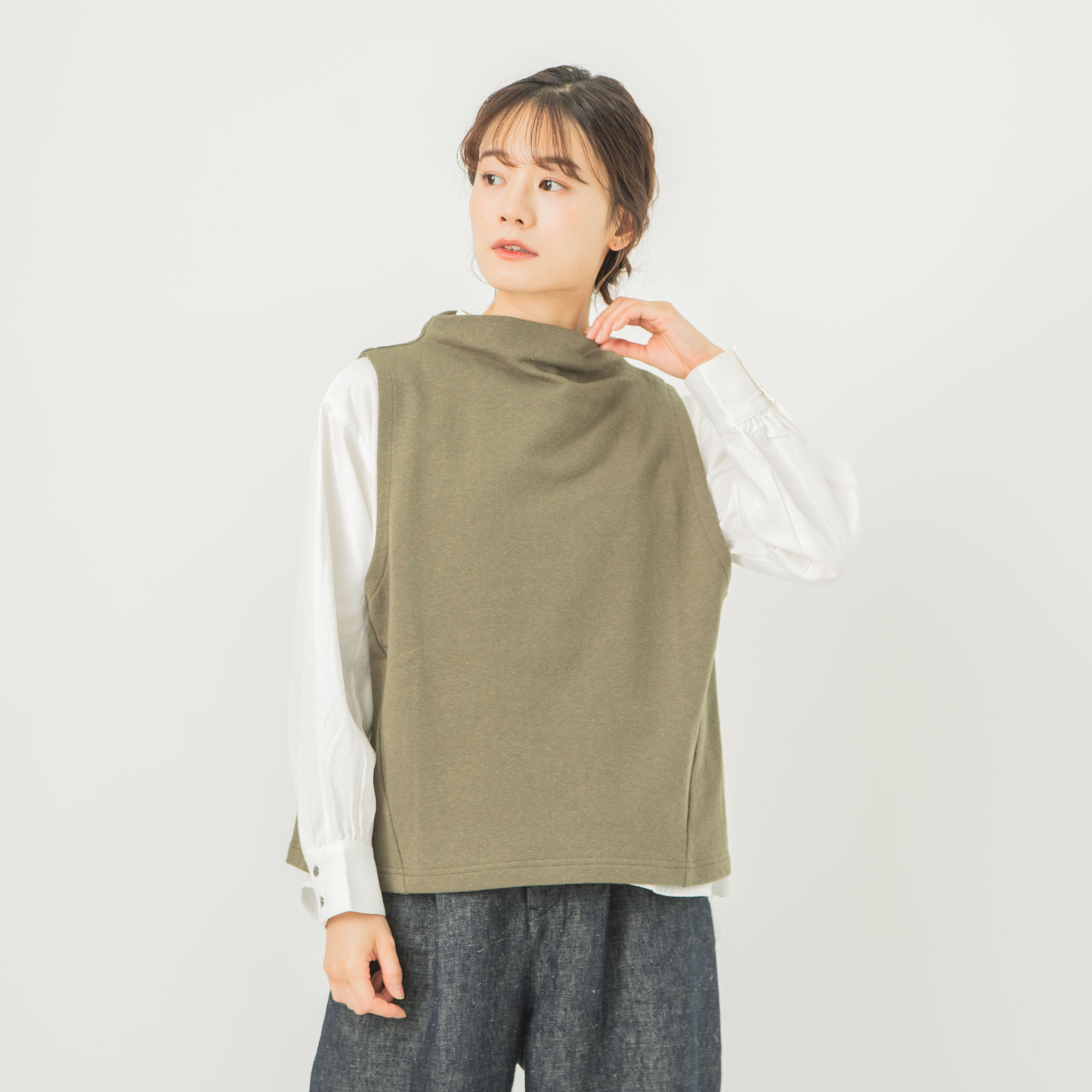 コットンヴィンテージ裏毛ボトルネックベスト