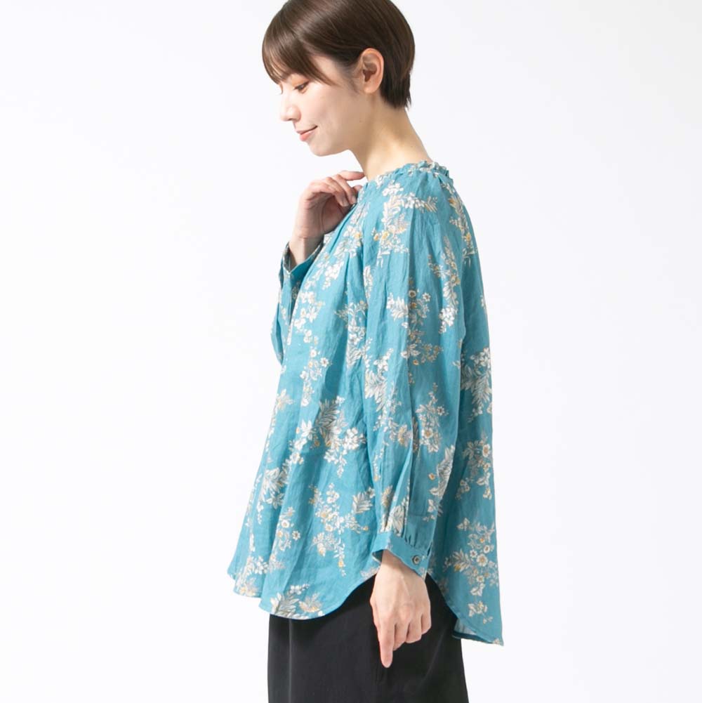 リネンフラワープリントラグランスリーブブラウス