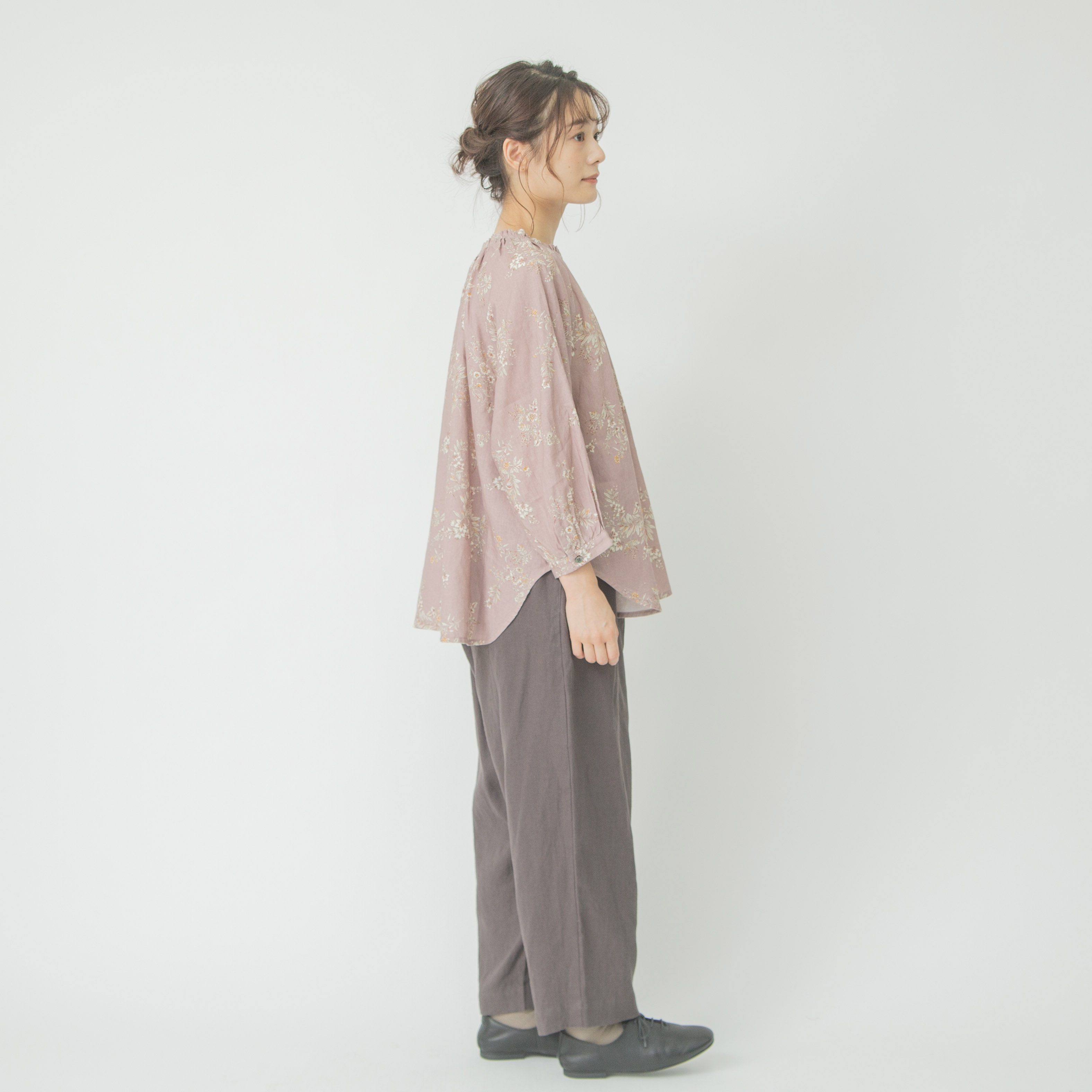 リネンフラワープリントラグランスリーブブラウス