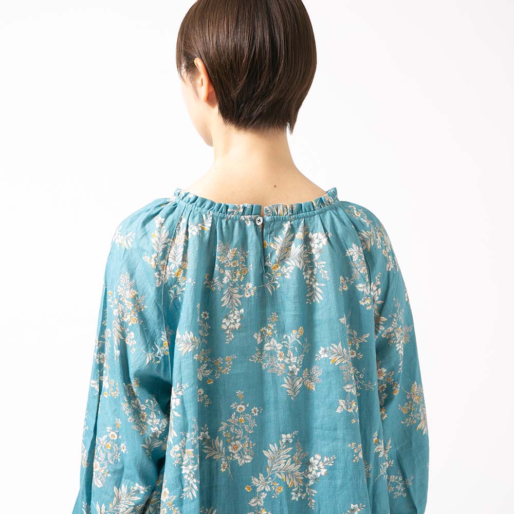 リネンフラワープリントラグランスリーブブラウス