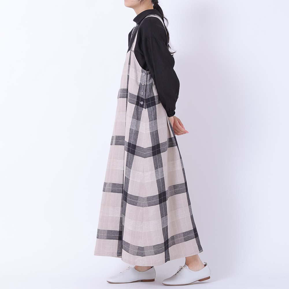 コットンリネンパナマチェックジャンパースカート