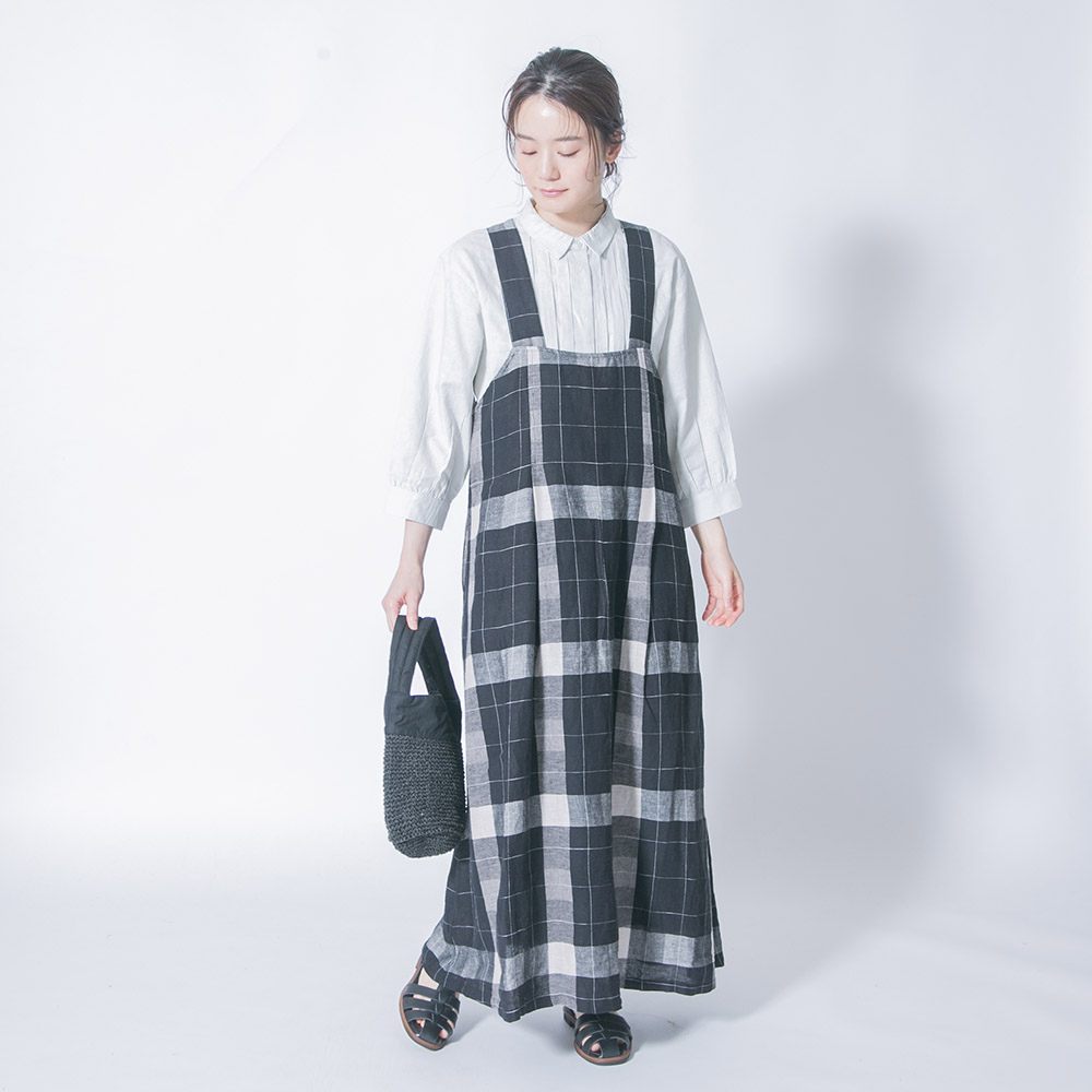コットンリネンパナマチェックジャンパースカート