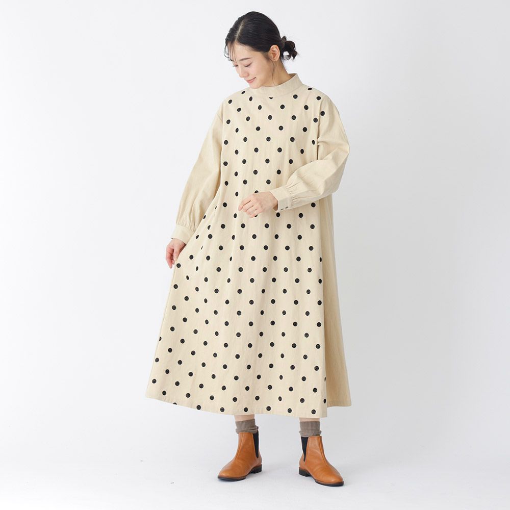 コットンツイル起毛ドット刺繍ワンピース