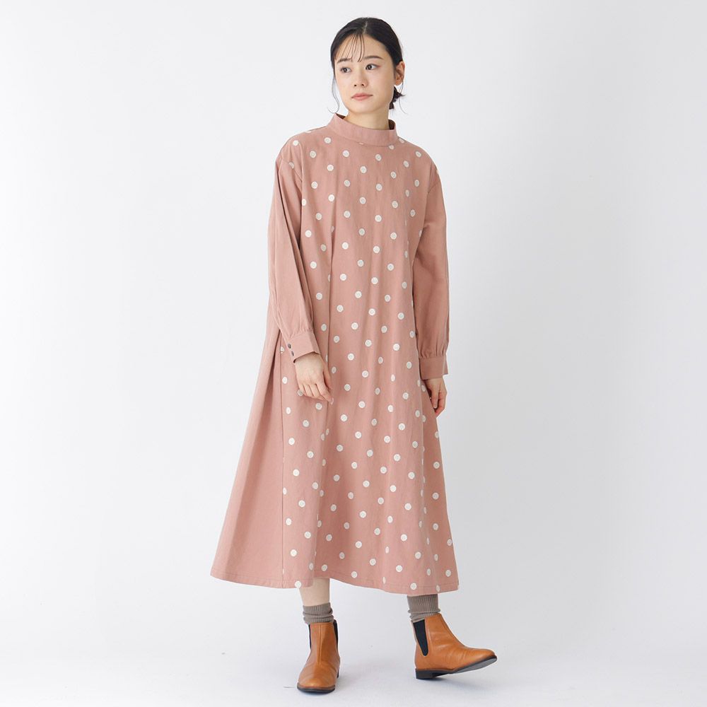 コットンツイル起毛ドット刺繍ワンピース
