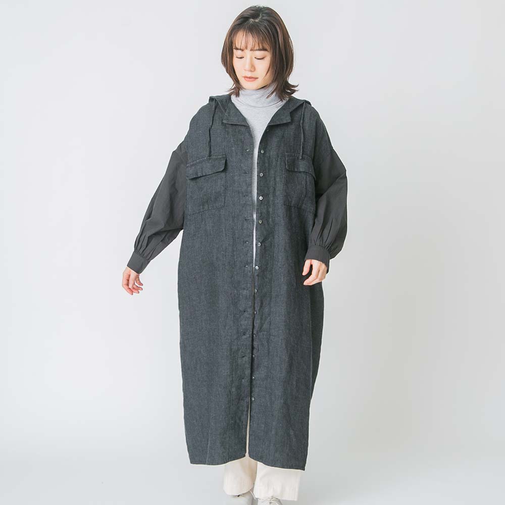 リネン起毛セーラーカラーコートワンピース