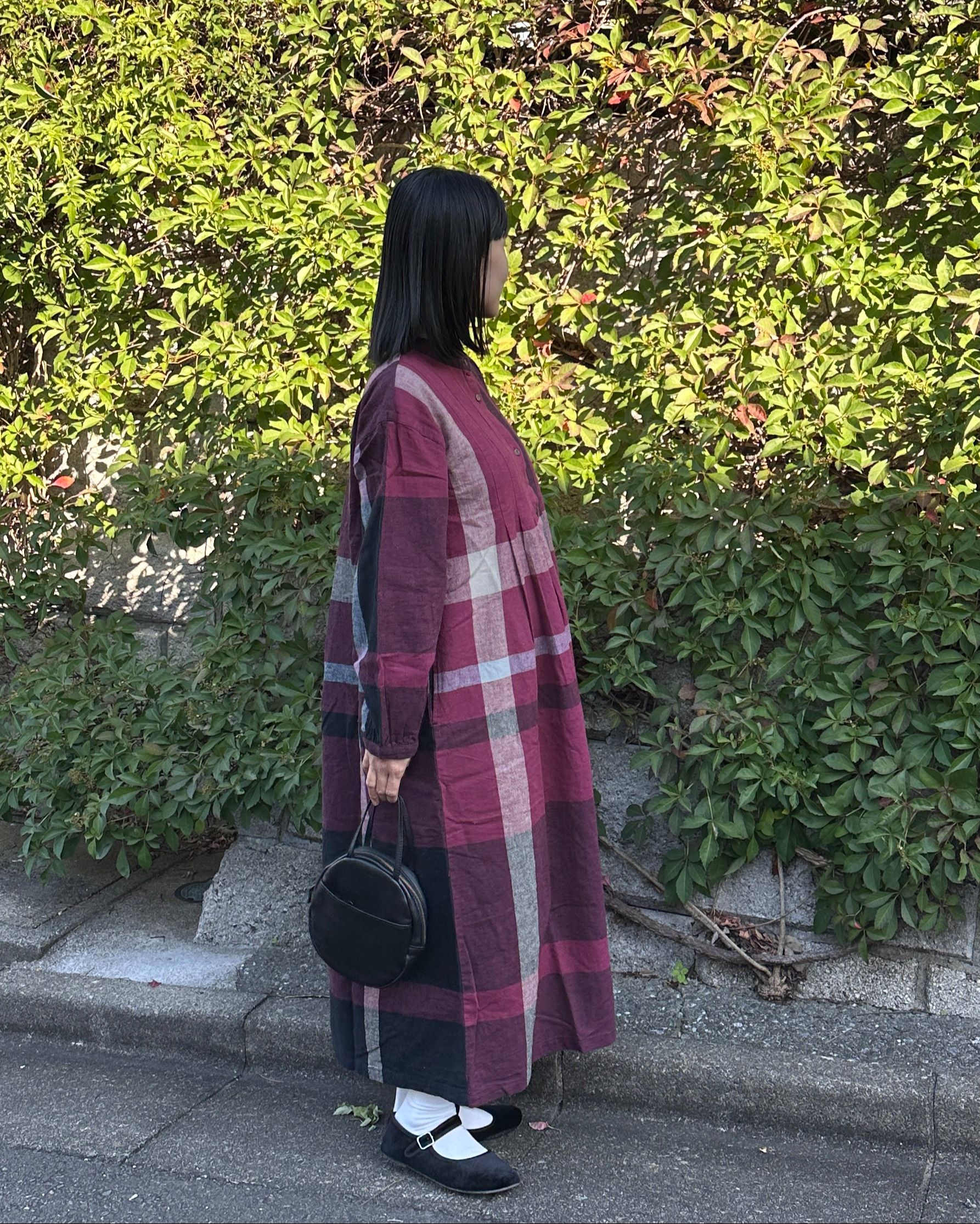 コットンリネンアムンゼンパネルチェックワンピース