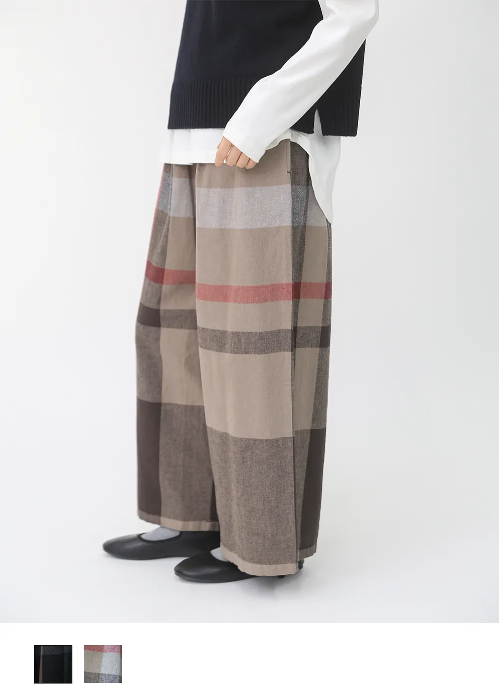 コットンリネンアムンゼンパネルチェックパンツ