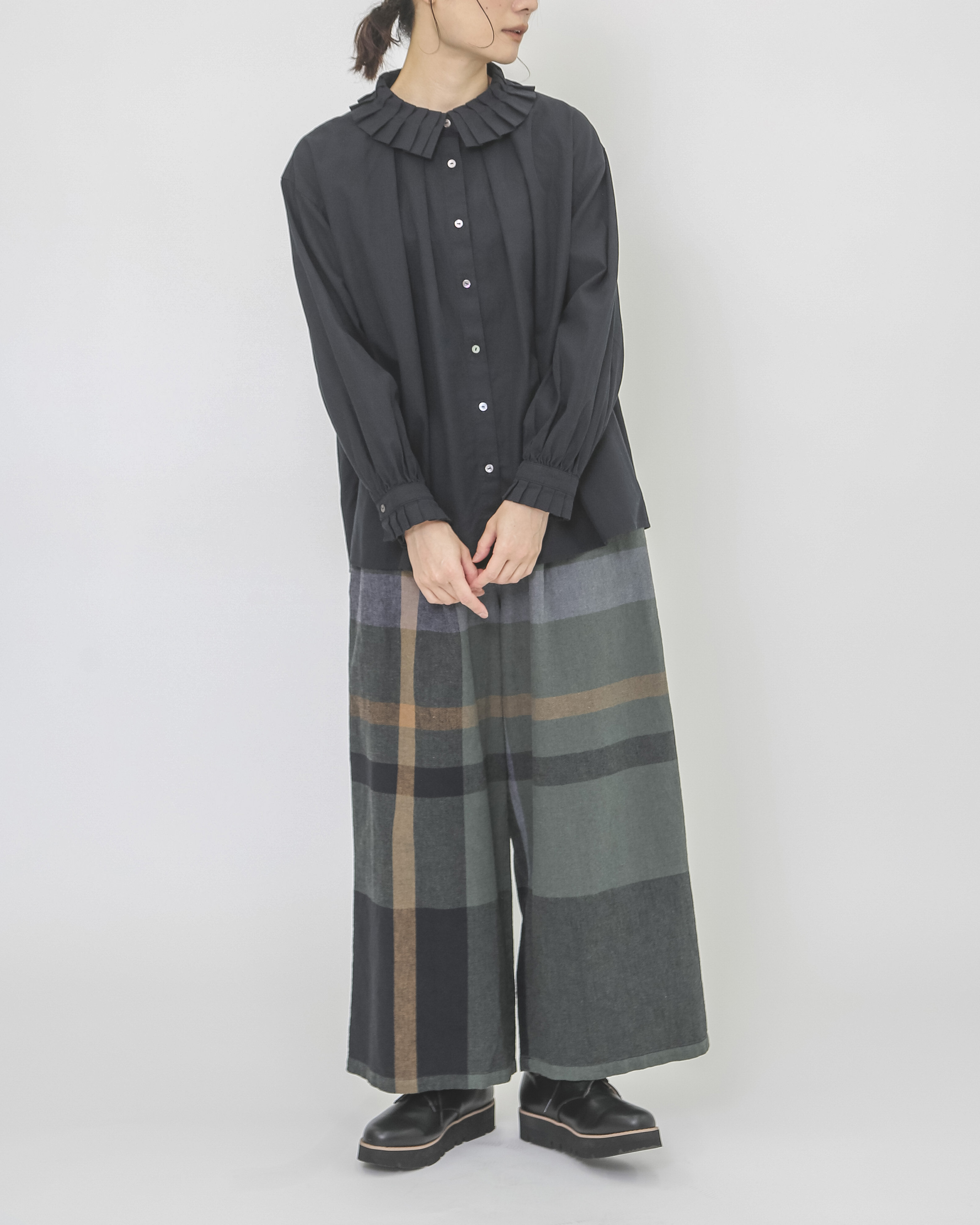 レンです コットンリネンアムンゼンパネルチェックパンツ