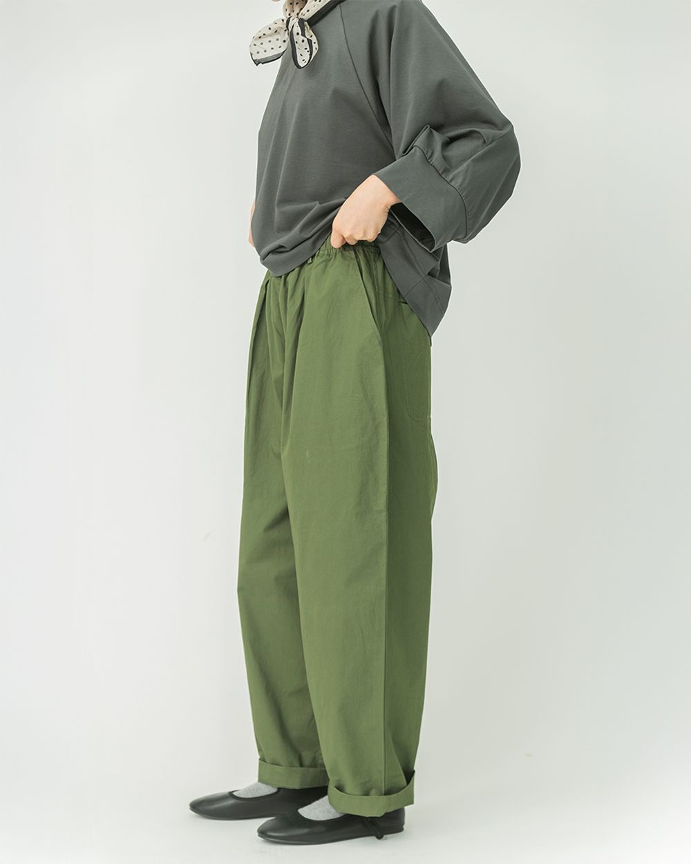 丈が選べる】コットンツイルタックパンツ