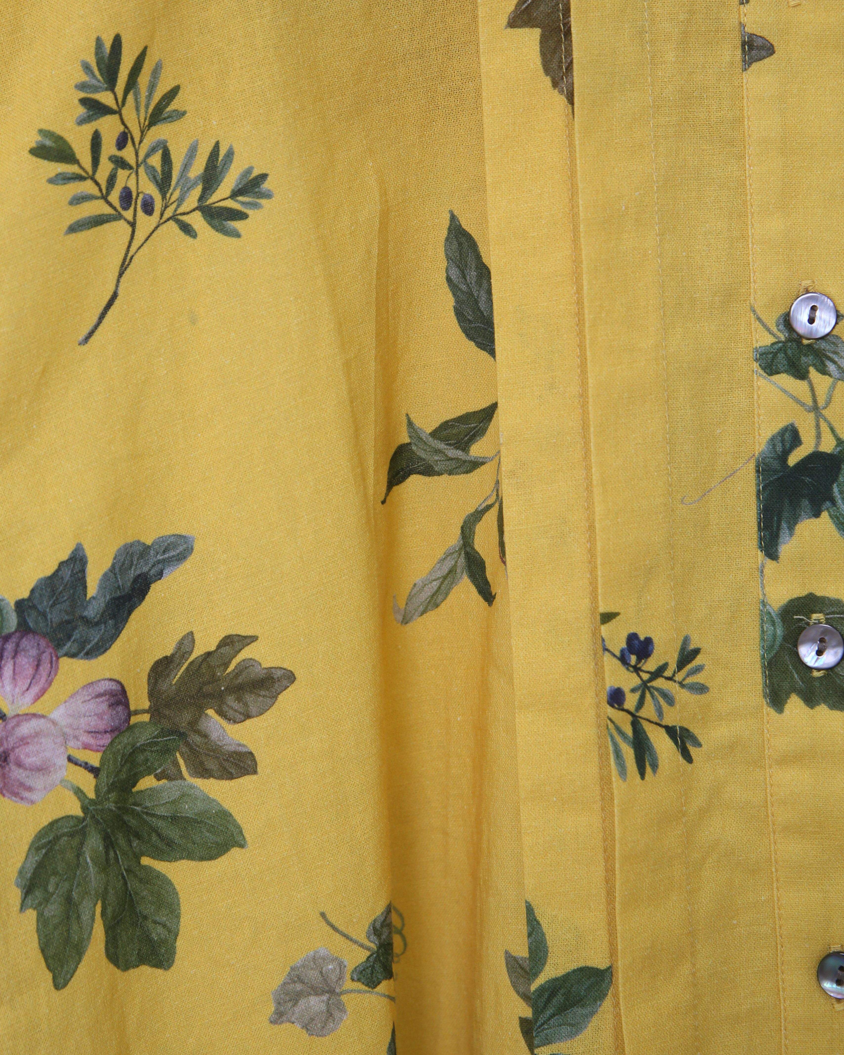 コットンリネンボタニカルプリントブラウス