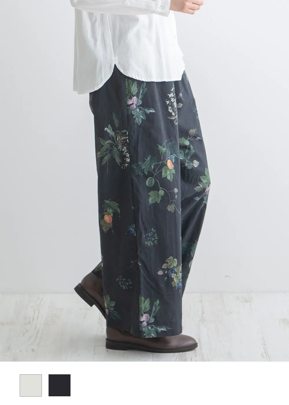 ファッション雑貨 phytiia コットンリネンボタニカルプリントパンツ